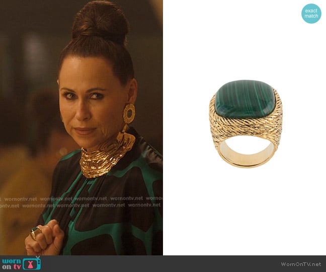 Aurelie Bidermann Crystal-embellished Signet Ring worn by Princess Jane (Minnie Driver) on Emily in Paris