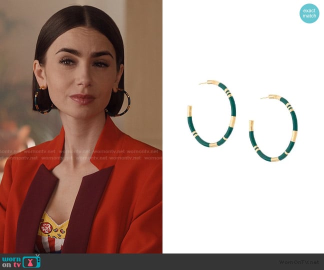 Aurelie Bidermann Positano Hoops worn by Emily Cooper (Lily Collins) on Emily in Paris