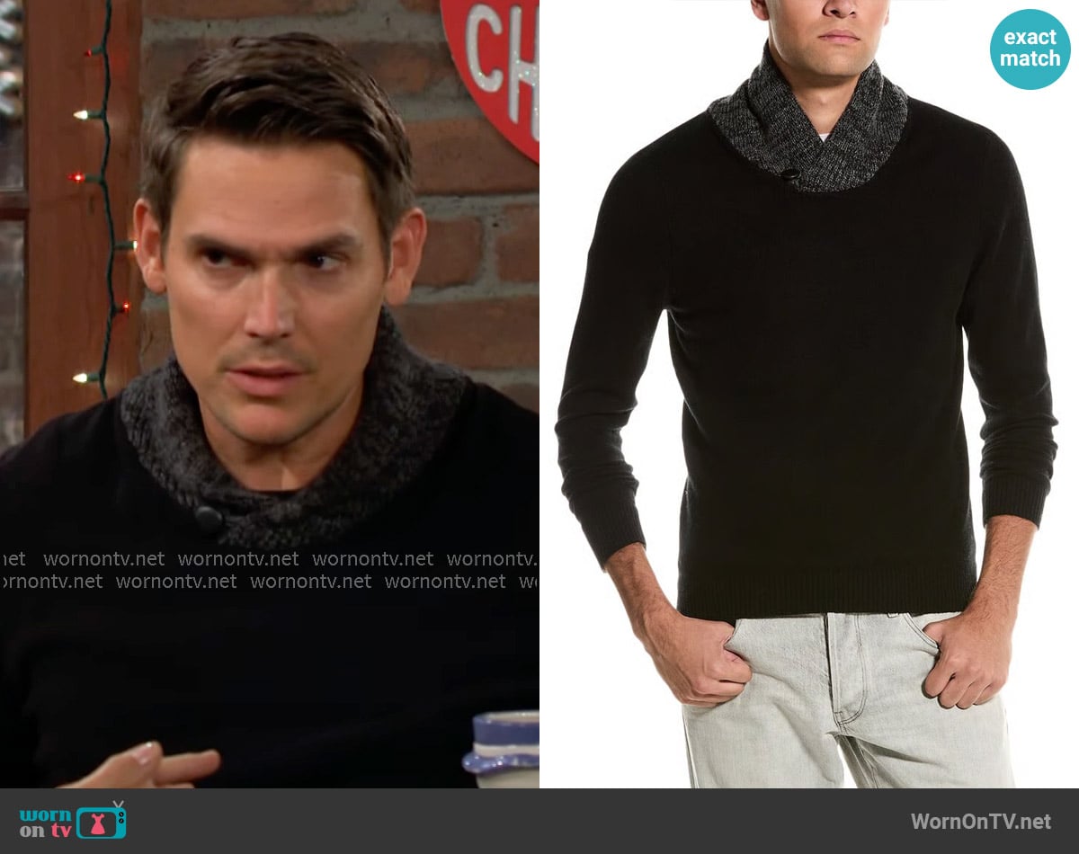Autumn Cashmere Marled Trim Cashmere Shawl Collar Sweater worn by Adam Newman (Mark Grossman) on The Young and the Restless
