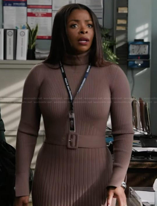 Ava's ribbed belted dress on Abbott Elementary