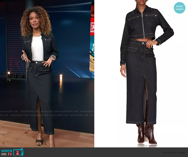 Avec Les Files Cropped Denim Jacket worn by Zuri Hall on Access Hollywood