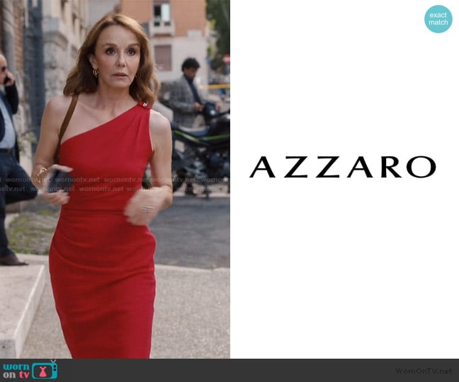 Azzaro 2011 Archive Crepe One Shoulder Dress worn by Sylvie (Philippine Leroy-Beaulieu) on Emily in Paris