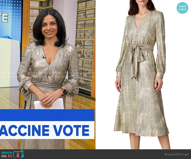 Badgley Mischka Gold Pleated Midi Dress worn by Dr. Tara Narula on Good Morning America