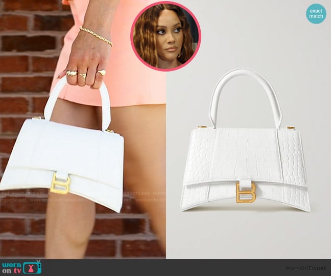 Balenciaga Hourglass small glossed croc-effect leather tote worn by Ashley Darby on The Real Housewives of Potomac