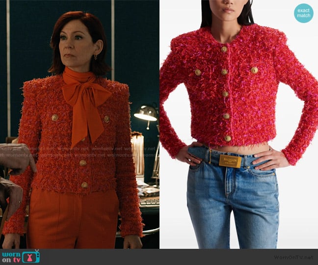 Balmain cropped tweed jacket worn by Elsbeth Tascioni (Carrie Preston) on Elsbeth