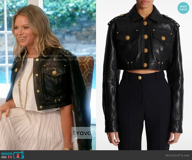Balmain Quilted Leather Cropped Jacket in Black worn by Amanda Frances on The Real Housewives of Beverly Hills
