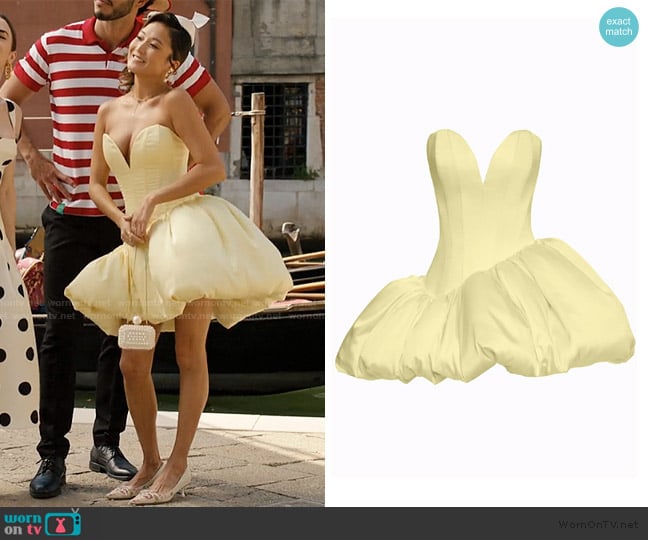 Balykina Sasha Soft Dress in lemon worn by Mindy Chen (Ashley Park) on Emily in Paris
