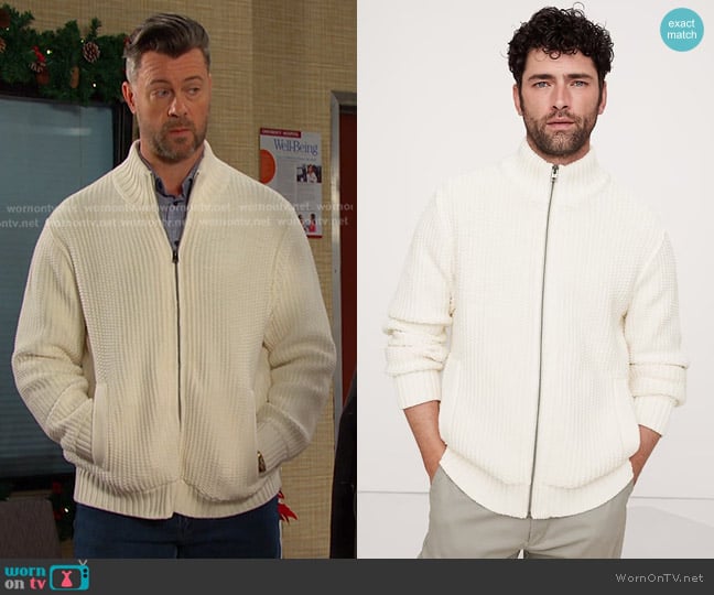 Banana Republic Cotton-Blend Sweater Bomber worn by EJ DiMera (Dan Feuerriegel) on Days of our Lives