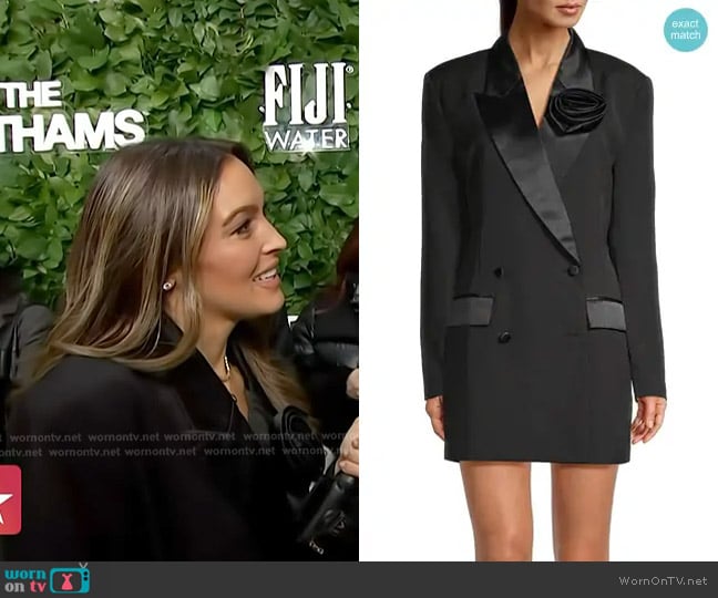 Bardot Joelle Satin-Trim Tuxedo Minidress worn by Emily Orozco on Access Hollywood