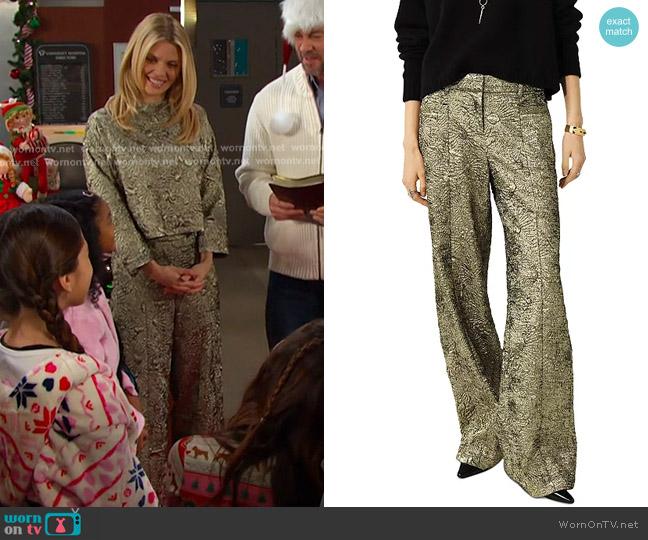 Ba&Sh Bista Textured Wide Leg Pants worn by Catherina Greene (AnnaLynne McCord) on Days of our Lives