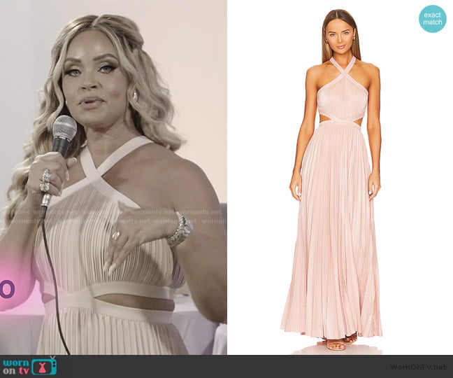BCBGMAXAZRIA Metallic Evening Gown worn by Gizelle Bryant on The Real Housewives of Potomac