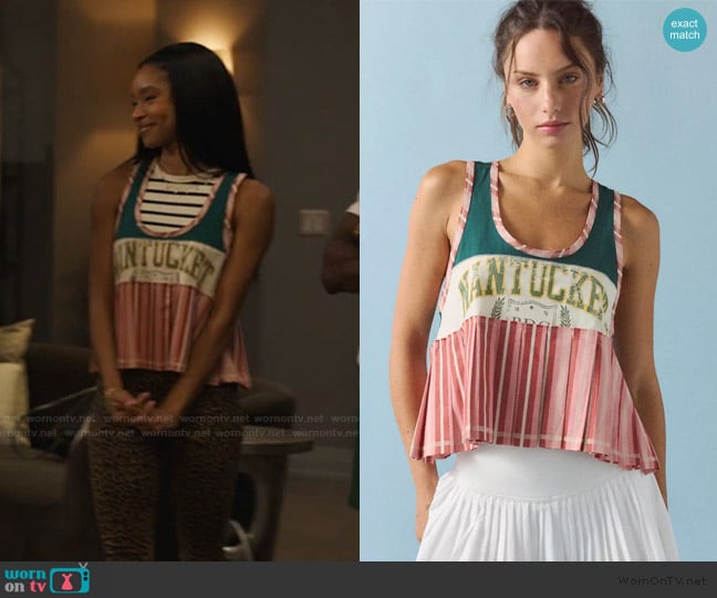 BDG Ace Spliced Graphic Pleated Peplum Tank Top worn by Ashley Banks (Akira Akbar) on Bel-Air