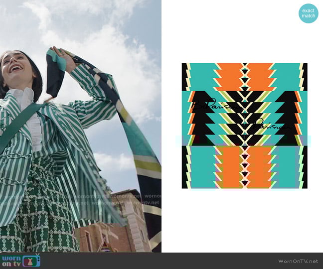 Be Parisian Carré 140 Graphik Azteque Scarf worn by Emily Cooper (Lily Collins) on Emily in Paris