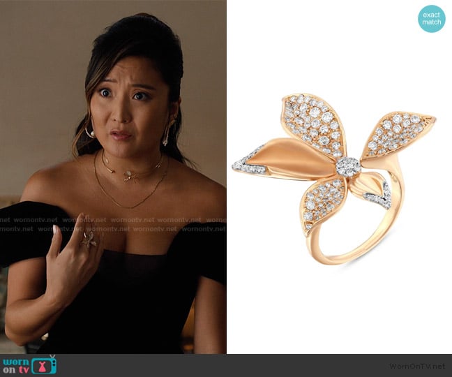 Bee Goddess Gloria 18k Gold Diamond Ring worn by Mindy Chen (Ashley Park) on Emily in Paris