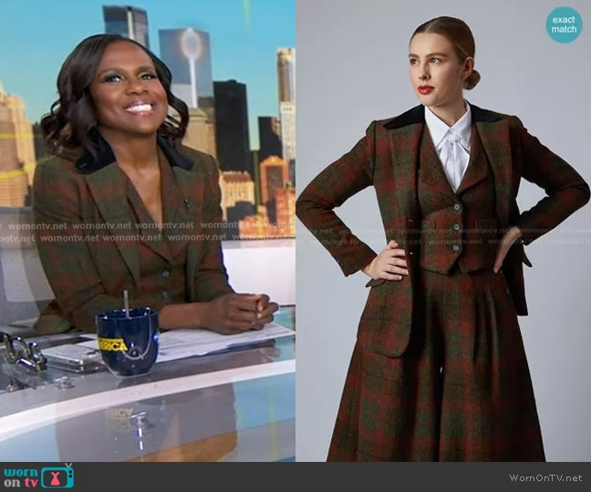Behida Dolić Millinery Tweed Vest and Blazer worn by Deborah Roberts on Good Morning America