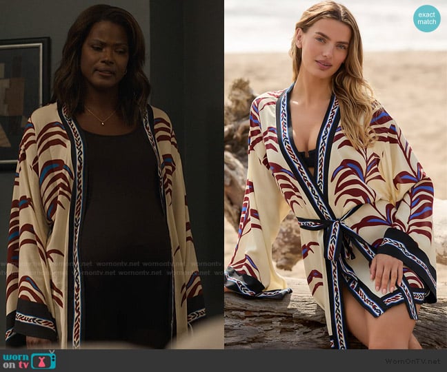 Bel Kazan Long-Sleeve Graphic Tie-Belt Top worn by Vivian Banks (Cassandra Freeman) on Bel-Air