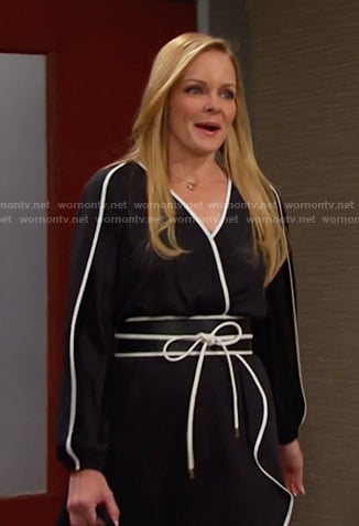 Belle’s black contrast trim dress and belt on Days of our Lives