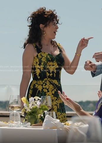 Bianca's black and yellow floral print dress on Emily in Paris