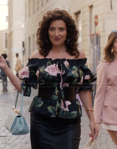 Bianca’s floral print top on Emily in Paris