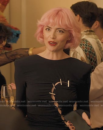 black metal stitching dress on Emily in Paris