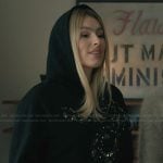 Sveta’s black snake embellished hoodie on Elsbeth