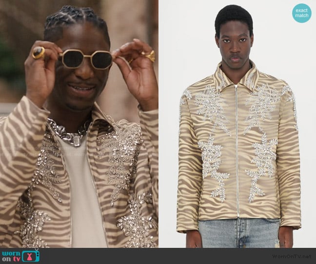 Blue Marble Zebra Print Jacket worn by Julien (Samuel Arnold) on Emily in Paris