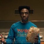 Lucas’s blue WSQK print sweatshirt on Stranger Things
