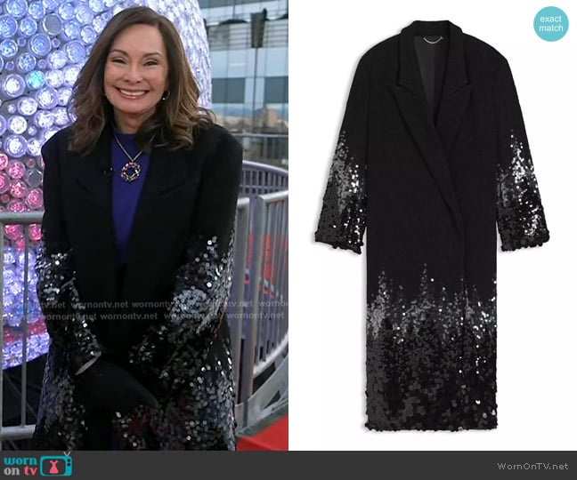 Rosie Rios’s black sequin coat on GMA