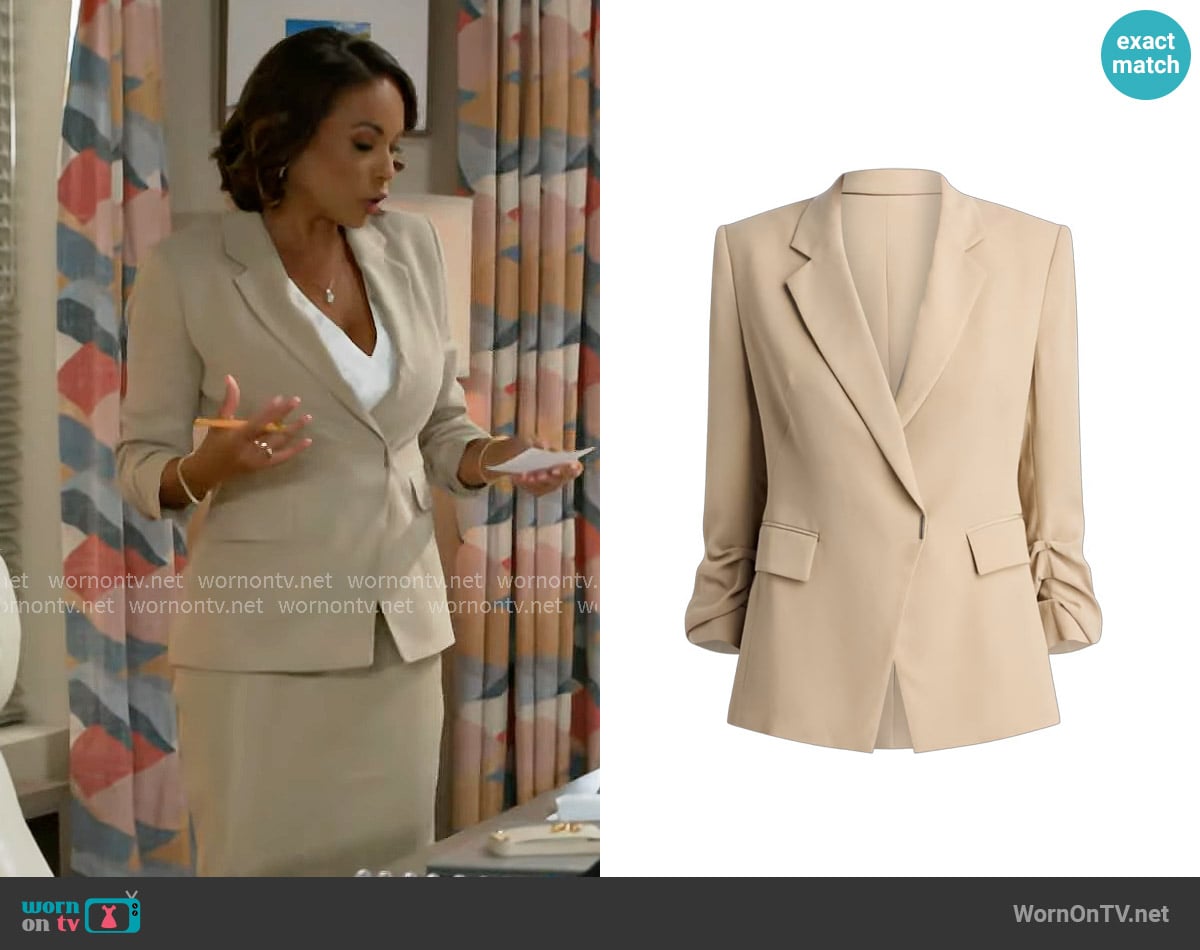 BOSS Jia Ruched Sleeve Blazer worn by Nicole Dupree Richardson (Daphnee Duplaix) on Beyond the Gates