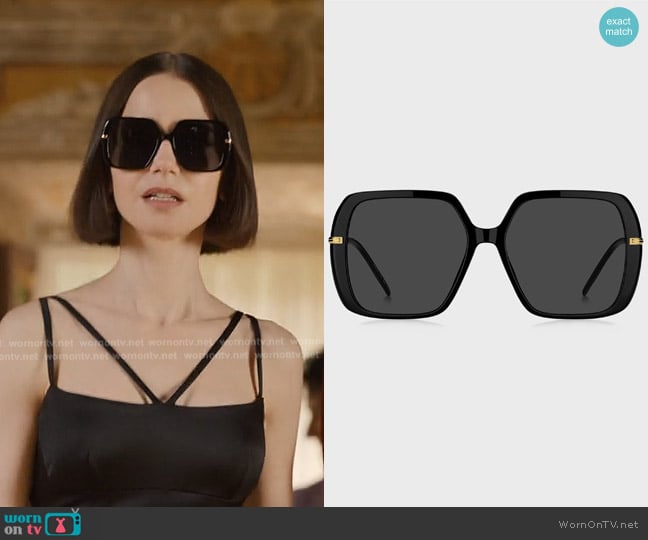 Boss Layered Black-acetate Sunglasses with Gold-tone Temples worn by Emily Cooper (Lily Collins) on Emily in Paris