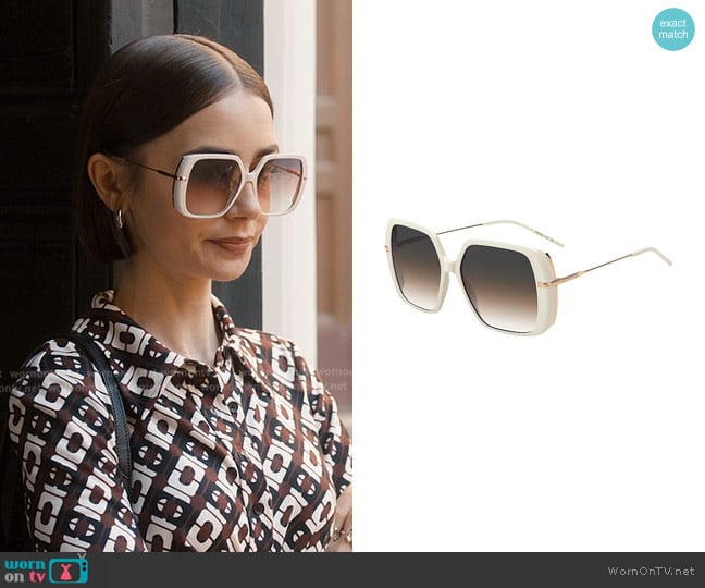 Boss Layered Cream-acetate Sunglasses with Rose-gold-tone Temples worn by Emily Cooper (Lily Collins) on Emily in Paris
