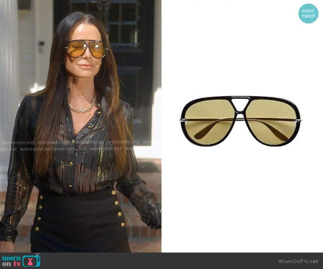 Bottega Veneta Classic Aviator Sunglasses in Black Yellow worn by Kyle Richards on The Real Housewives of Beverly Hills