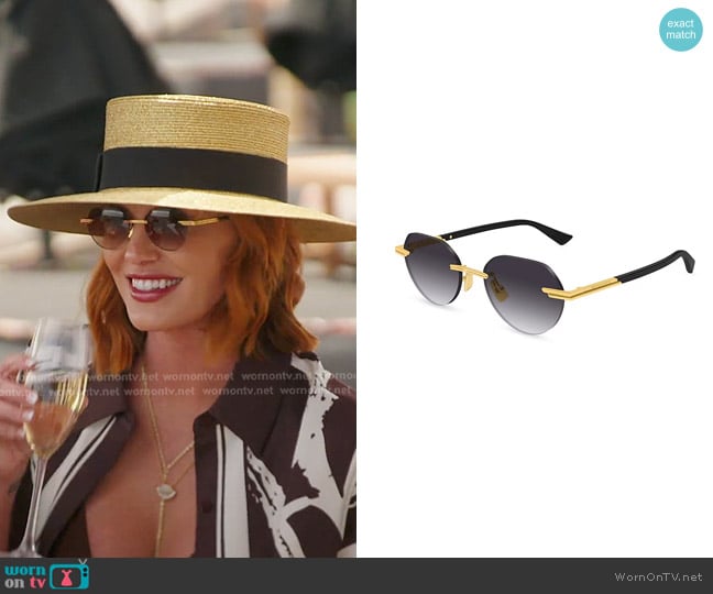 Bottega Veneta Glaze Rimless Sunglasses in Gold/Grey worn by Whitney Rose on The Real Housewives of Salt Lake City