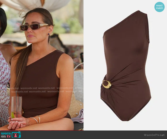 Bottega Veneta Nylon One-shoulder Swimsuit in Brown worn by Meredith Marks on The Real Housewives of Salt Lake City