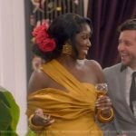 Bozoma’s yellow asymmetric mini dress on The Real Housewives of Beverly Hills