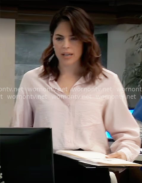 Britt’s light pink button down top on General Hospital