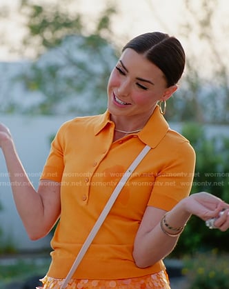 Bronsyn's orange polo top and sequin skirt on The Real Housewives of Salt Lake City