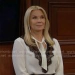 Brooke’s white blouse with black lace details on The Bold and the Beautiful