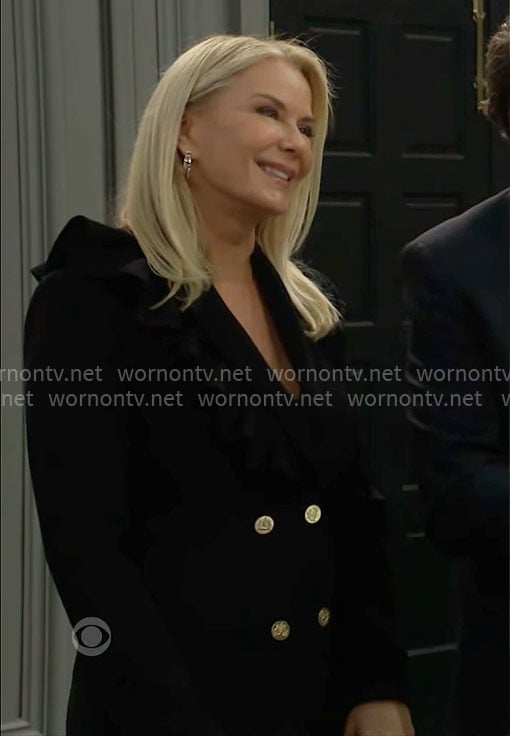 Brooke's black ruffled blazer dress on The Bold and the Beautiful