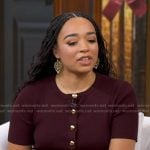 Sydni Scott’s burgundy short sleeve cardigan on Good Morning America