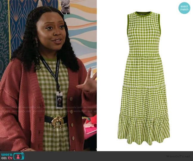 Cara & The Sky Paula Gingham Summer Cotton Knitted Midi Dress worn by Janine Teagues (Quinta Brunson) on Abbott Elementary