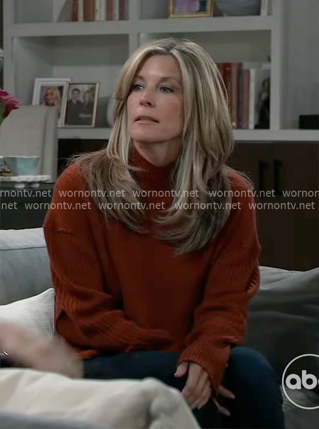 Carly’s rust red sweater on General Hospital