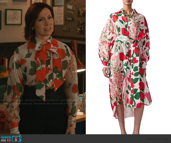Carolina Herrera Floral Oversized Silk Shirtdress worn by Elsbeth Tascioni (Carrie Preston) on Elsbeth