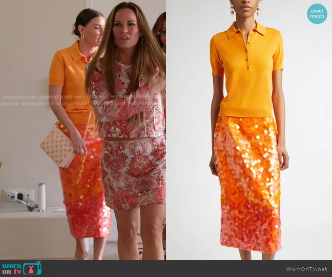 Carolina Herrera Silk & Cotton Blend Polo and Skirt worn by Bronwyn Newport on The Real Housewives of Salt Lake City
