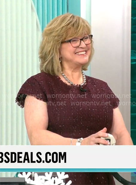 Carolyn Gracie's burgundy tweed dress on CBS Mornings