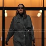 Carr’s grey plaid trench coat on Alls Fair