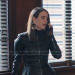 Carr’s black peplm leather jacket on Alls Fair