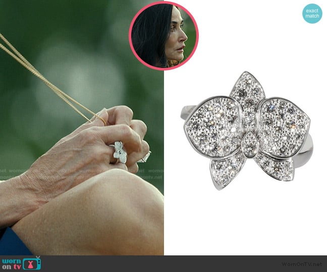 Cartier White Gold and Diamond Caresse d'Orchidees Ring worn by Cami Miller (Demi Moore) on Landman