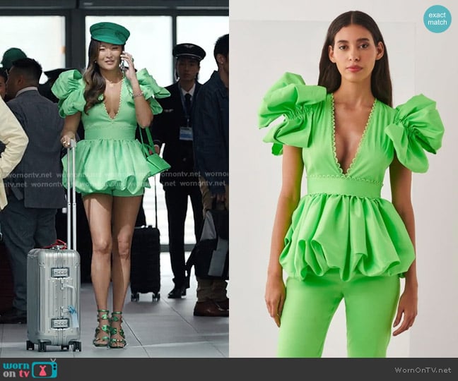 Celiab Willem Top Green worn by Mindy Chen (Ashley Park) on Emily in Paris