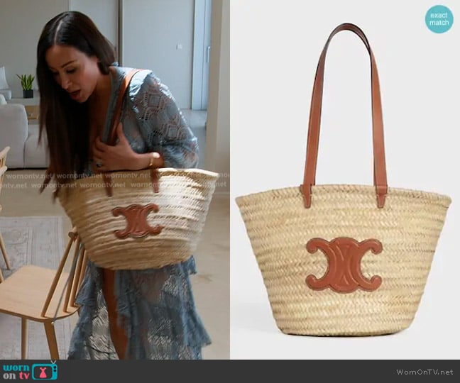 Celine Classic Panier Medium Bag in palm leaves and calfskin worn by Angie Katsanevas on The Real Housewives of Salt Lake City